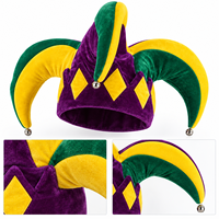 Chapeau de farsouille en peluche personnalisé violet, vert et or pour le Mardi Gras avec clochettes, chapeau de fête de carnaval pour adulte