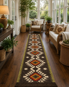 Alfombra Kilim Artesanal del Suroeste, de Lana y Yute, Estilo Boho Tribal, para Pasillo, Entrada, Corredor Largo, Decoración Rústica - Product Image 2