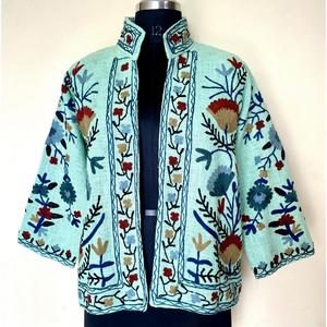 Chaqueta Bomber de Punto con Bordado Geométrico para Mujer, Manga Larga, Corta, de Algodón y Lona Ecológica - Product Image 1