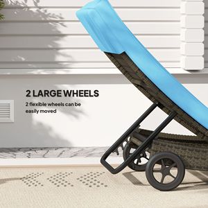 Sdraio da Esterno in Rattan PE Blu Cielo con Telaio in Alluminio Regolabile e 2 Ruote per Hotel - Product Image 4