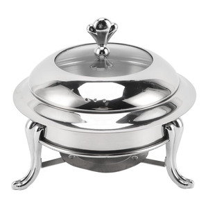 Plat à chafing en argent poli avec couvercle en acrylique et pieds courbés, conçu pour des services de buffet élégants, idéal pour les mariages - Product Image 4