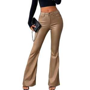 Pantalones de Cuero de Cintura Alta para Mujer, Corte Ajustado, Estilo Campana, Elásticos, para Fiestas y Uso Diario - Product Image 5