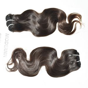 Vente en gros de mèches de cheveux humains indiens vierges à 100% avec cuticules alignées, double trame machine, style ondulation naturelle Bodywave - Product Image 4