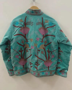 Blouson bomber en velours 100% brodé floral Suzani, réversible, style bohème vintage, court, automne-hiver, taille unique, coton - Product Image 2