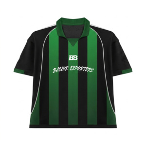 เสื้อยืดแขนสั้นลายทางสำหรับผู้ชาย Bashir Exporters ทรงปกติ ระบายอากาศได้ดี คอกลม ดีไซน์ลำลอง พิมพ์ลายด้านหน้า สีเขียวดำ 100% - Product Image 1