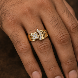 Geometric Round Lab Grown Diamond Modern Signet Engagement <b>Ring</b> 14K Yellow Gold <b>Ring</b> For <b>Men</b> Fine Jewelry Wholesale Manufacturer - Product Image 2