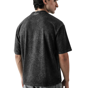 Mens Vintage Washed T-<b>Shirt</b> Front Short Sleeve Crew Neck Regular Fit Casual Streetwear Eco-Friendly <b>Black</b> Wholesale Factory - Product Image 2