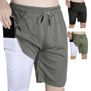 High Quality Athletic Workout Gym Double <b>Layer</b> Short Breathable Quick Dry Short With Elastic Waste And Zipper Pocket - Product Image 1