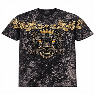 T-shirt noir oversize pour homme, style estival, respirant, à strass, effet vieilli, streetwear décontracté, coupe classique, logo personnalisé - Product Image 1