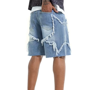 Pantalones Cortos de Mezclilla Rotos de Cintura Alta para Hombre, Estilo Casual con Botones, Tejido de Algodón - Product Image 4