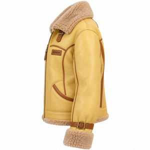 Yellow Mustard Womens Real Sheepskin Leather Shearling Jacket Plush Fleece Collar Buckle Strap Winter Outerwear <b>Coat</b> - Product Image 4