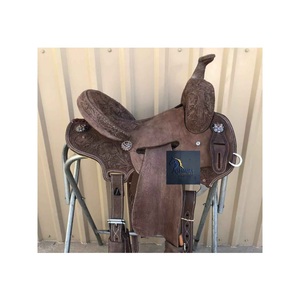 Brown Roughout Leather Western Barrel Racing Horse Saddle Floral <b>Hand</b> Tooling Crystal Conchos Hard Seat Tack Set 10" 18" - Product Image 2