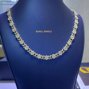 Gold Plated Flower Head <b>Silver</b> Chain Necklace Moissanite Link <b>Choker</b> Jewelry for Women Party Wear - Product Image 1