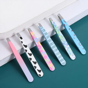 Pinzas para Cejas de Acero Inoxidable, Hechas a Mano, Ligeras, con Punta Inclinada, Diseño Duradero, con Puntos Azules, Profesionales - Product Image 3