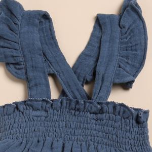 Premium Quality Organic <b>Muslin</b> Sleeveless Frill Top with Bloomer Set Navy <b>Baby</b> Clothing - Product Image 4