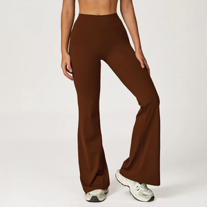 High-<b>Waisted</b> Flared <b>Trousers</b> Women's Loose Fit Solid Color Knitted Pants Breathable Stretchy Casual Spring Wear Full Length Pant - Product Image 4