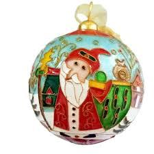 Boule d'ornement de Noël en papier mâché peinte à la main avec Père Noël et hibou - Product Image 2