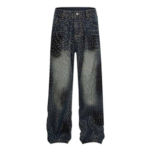 Jean en denim épais de qualité supérieure pour homme, coupe longue, délavé personnalisé, grandes tailles, décontracté, respirant, délavé à la pierre, été - Product Image 5