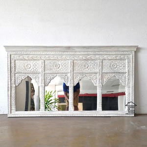 Bohemian Decorative Wooden Wall <b>Mirror</b> Rectangular Framed Handmade with <b>Silver</b> Finish for Modern Home Decoration - Product Image 3