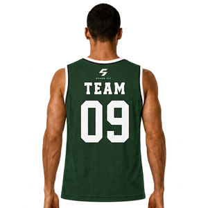 เสื้อบาสเก็ตบอลสีเขียวสำหรับผู้ชาย Storm Fit คอวี แขนกุด พิมพ์ลายแบบ Sublimated ระบายอากาศได้ดี ซับเหงื่อ สามารถสั่งทำชื่อทีมได้ - Product Image 3