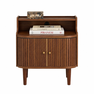 Japandi Style <b>Teak</b> Wood <b>Bedside</b> Bookshelf <b>Table</b> featuring Slatted Cupboard - Product Image 2