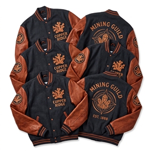 Blouson universitaire en gros vert sarcelle avec corps en laine et manches en cuir marron rouille, modèle Letterman - Product Image 3