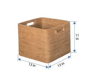 Artex HaiNam <b>Square</b> Natural Rattan Storage <b>Basket</b> With Handles Rustic Multi-Purpose Organizer - Product Image 6
