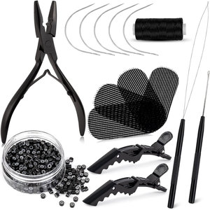 Kit d'extensions capillaires Micro Links professionnel avec pinces, aiguille à boucle, crochet de tirage et outils pour micro-anneaux - Product Image 1