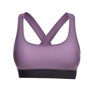 Purple <b>Cross</b>-Back Sports Bra Seamless Workout <b>Top</b> with Black Band Support - Product Image 3