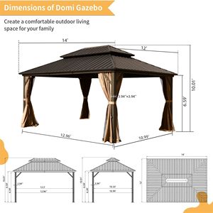 Gazebo de Aluminio de 12 x 14 pies con Techo Doble y Pérgola Permanente de Acero Galvanizado con Cortina y Mosquitera - Product Image 6