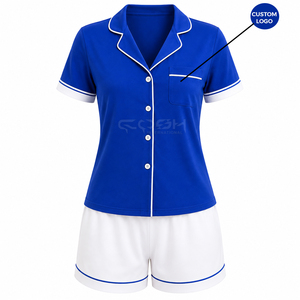 Ensemble de pyjama à manches courtes Cosh International Sisterhood Sorority, bleu et blanc, en coton, boutonné devant, vêtements de nuit décontractés, vêtements d'été - Product Image 6