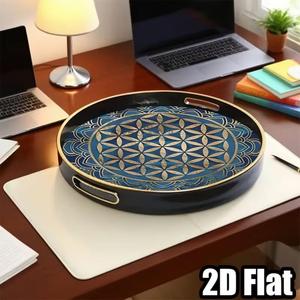 Gold Leaf Print Round Trays For Tea Snacks Serve Home Use Decorative Trays Enamel Coated Wooden Serving Tray For Parties Event - Product Image 5