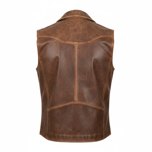 Mens PU Leather Waterproof Breathable Winter Biker <b>Vest</b> Distressed Brown Vintage <b>Utility</b> Pocket Zip Outerwear Wholesale - Product Image 2