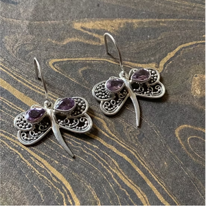 Boucles d'oreilles pendantes classiques en améthyste violette, argent sterling 925, faites à la main pour femmes et filles, bijoux pour mariage et fête - Product Image 2