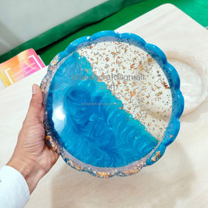 Último diseño de resina epoxi Blancanieves bandeja artesanal de resina de lujo Color azul y plateado estilo de bandeja de forma redonda para bandeja de servicio - Product Image 6