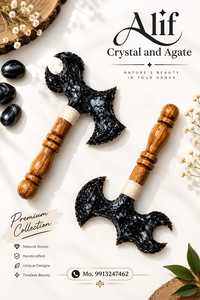 Handgefertigte Obsidian-Kampfaxt und -Schwert, Heilstein-Zauberstab, Feng-Shui-Modell für Kristallkunsthandwerk und Geschenke - Product Image 2