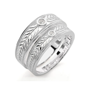 Bindi Jewels 925 Sterling Silver Leaf Pattern Zircon Christian Romantic Eternity <b>Band</b> <b>Couple</b> Rings - Product Image 2