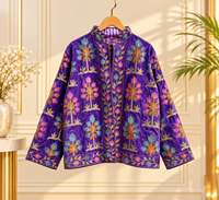 Veste en velours vert foncé brodée pour femme avec motif palmier soleil, manches longues, col montant, vêtement d'extérieur pour les vacances d'été