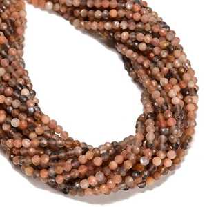 Cuentas redondas microfacetadas de piedra lunar melocotón natural de 2MM 3MM 4MM, hilo de cuentas de piedra lunar melocotón sueltas para pulsera y collar - Product Image 5