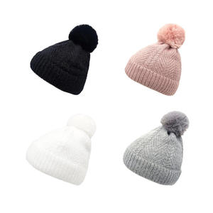Gorro de Punto Rosa con Pompón, Forrado de Felpa, Unisex, para Invierno, Talla 54-56 cm, para Adultos - Product Image 2