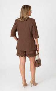 Ensemble blazer et short marron pour femme, découpé au laser, 2 pièces, style bureau - Product Image 3