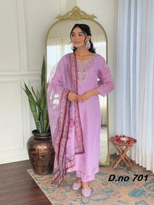 Ensemble Salwar en soie Taby indienne pakistanaise tendance, couleur lavande, dernière collection exclusive, vêtements ethniques pour femmes, pour fêtes et mariages - Product Image 2