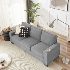 Divano a 3 Posti in Tessuto Snowfleece da 213 cm, Moderno e Comprimibile, in Grigio per Soggiorno, Camera da Letto, Ufficio - Product Image 3