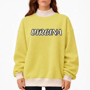 Service OEM, logo personnalisé, polaire à manches longues oversize bicolore en polyester et coton de haute qualité, col montant à revers français, avec badge à sequins - Product Image 6