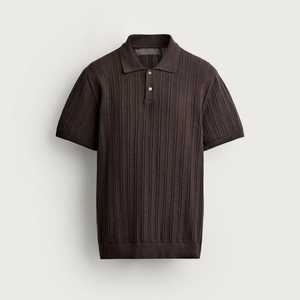 เสื้อเชิ้ตผู้ชายลำลองสีน้ำตาล ผ้าริบเนื้อสัมผัสพิเศษ ผสมโพลีเอสเตอร์และคอตตอน ลายทางแนวตั้ง ระบายอากาศได้ดี ปักโลโก้ด้านหน้าได้ - Product Image 1