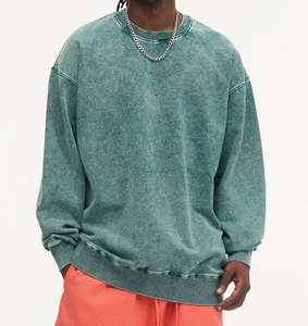 Sweat-shirts unisexes personnalisés surdimensionnés vintage délavés à l'acide, en coton épais tissé et doublé, pour homme, coupe courte, hiver - Product Image 1