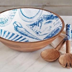 New Arrival 2026 Wooden Enamel Printed Serving Bowl With Spoons For Salad Fruits <b>Dinnerware</b> Stylish Serving Bowl For Kitchenware - Product Image 3