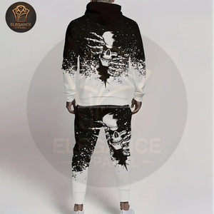Ensemble de survêtement décontracté pour homme, style pull, noir et blanc, à capuche, respirant, écologique, léger, qualité supérieure, collection automne - Product Image 2