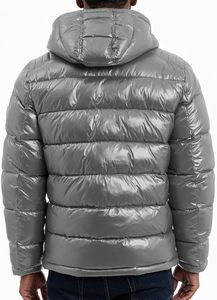 Chaqueta acolchada plateada brillante con capucha para hombre, abrigo de invierno cálido con cremallera, ropa exterior informal - Product Image 6