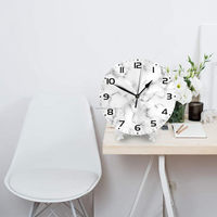 Jam Dinding Analog Quartz Bulat Marmer Putih Bertenaga Baterai Modern Dekoratif untuk Ruang Tamu Kamar Tidur Kantor